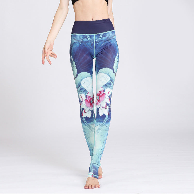 Buddha Stones Lotus Flower Print Design Pants Sports Fitness Yoga Leggings Women's Yoga Pants