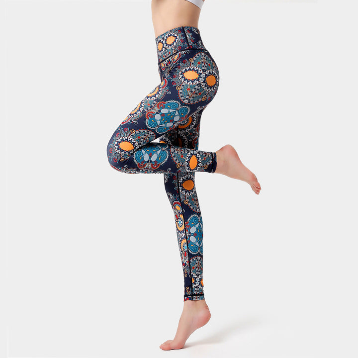Buddha Stones Flowers Leaves Birds Print Pants Sports Fitness Yoga Dance Leggings Women's Yoga Pants - Orange Black Blue - US8-10，UK/AU12-14，EU40-42 (XL) - image 0