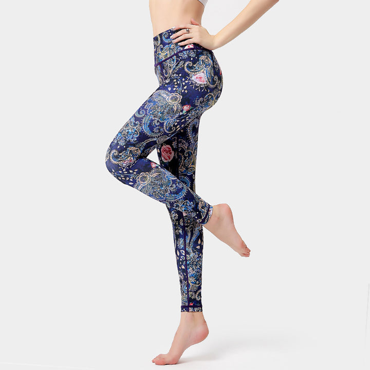 Buddha Stones Flowers Leaves Birds Print Pants Sports Fitness Yoga Dance Leggings Women's Yoga Pants - Dark Blue - US8-10，UK/AU12-14，EU40-42 (XL) - image 9