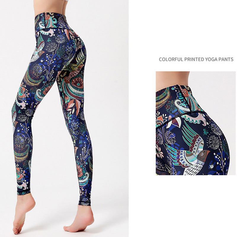 Buddha Stones Flowers Leaves Birds Print Pants Sports Fitness Yoga Dance Leggings Women's Yoga Pants