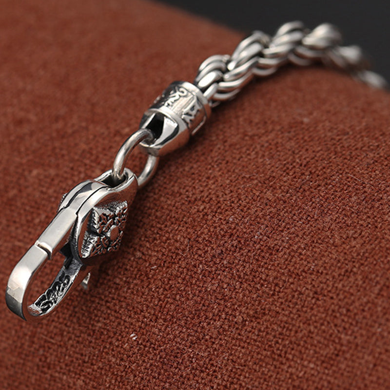 Buddha Stones 925 Sterling Silver Tibet Om Mani Padme Hum Double Dorje Vajra Twisted Design Peace Love Bracelet - image 5