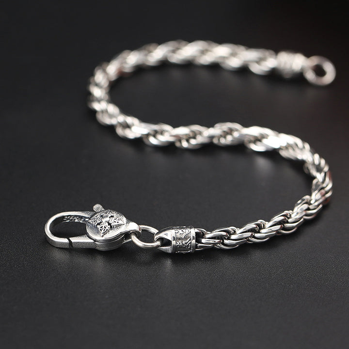 Buddha Stones 925 Sterling Silver Tibet Om Mani Padme Hum Double Dorje Vajra Twisted Design Peace Love Bracelet - image 2