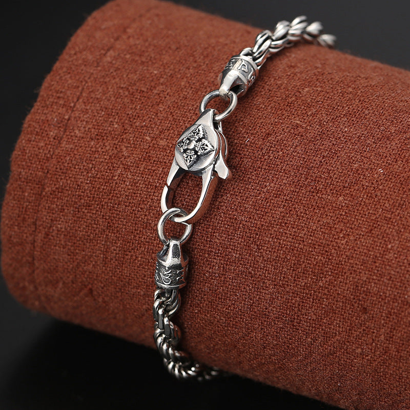 Buddha Stones 925 Sterling Silver Tibet Om Mani Padme Hum Double Dorje Vajra Twisted Design Peace Love Bracelet - image 3