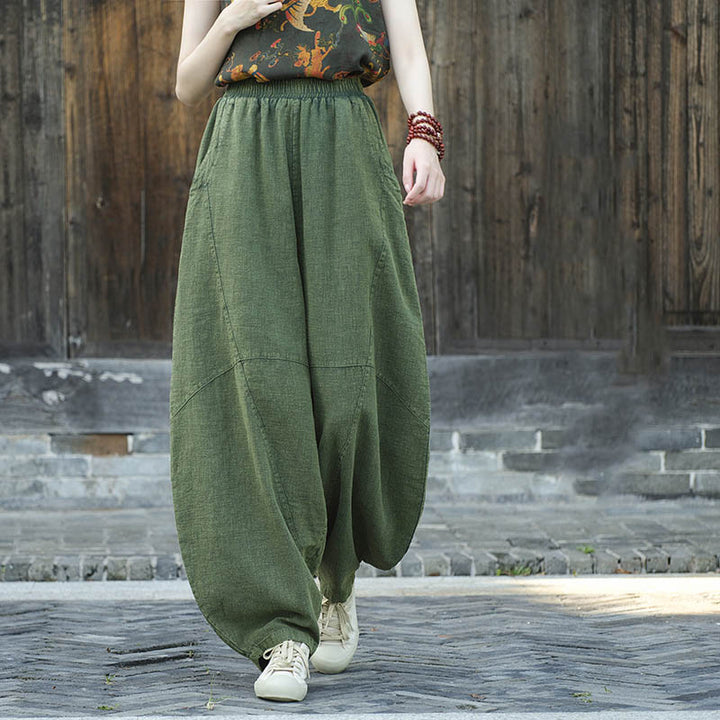 Buddha Stones Pants Harem Trousers Loose Zen Yoga Tai Chi Women's Pants - Green(Fleece Lined) - US8-10，UK/AU12-14，EU40-42 (L)  - image 13