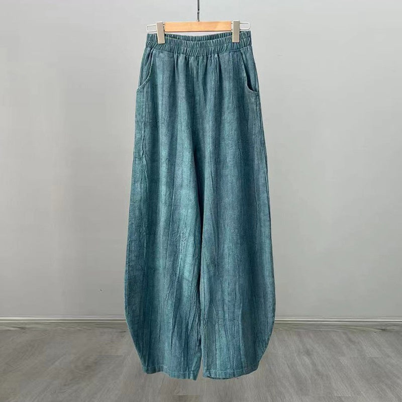 Buddha Stones Ramie Cotton Linen Pants Tie-dye Design Trousers Loose Zen Yoga Women's Pants with Pockets