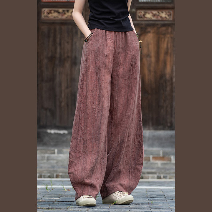 Buddha Stones Ramie Cotton Linen Pants Tie-dye Design Trousers Loose Zen Yoga Women's Pants with Pockets