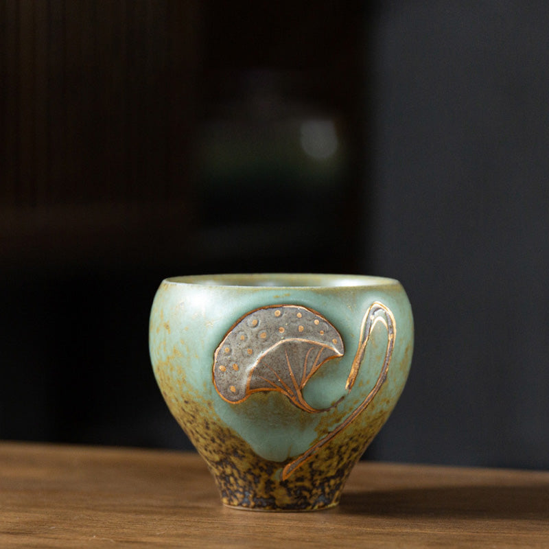 Buddha Stones Lotus Pod Engraved Teacup Kung Fu Tea Cup - Green 7.6cm*6.6cm*120ml - image 0