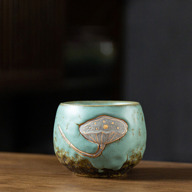 Buddha Stones Lotus Pod Engraved Teacup Kung Fu Tea Cup - Green 7.2cm*6cm*155ml - image 7