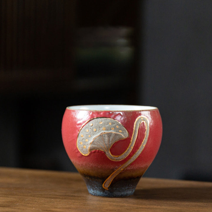 Buddha Stones Lotus Pod Engraved Teacup Kung Fu Tea Cup - Red 7.6cm*6.6cm*120ml - image 4