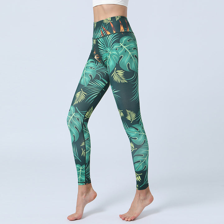 Buddha Stones Leaves Print Pants Sports Fitness Yoga High Waist Leggings Women's Yoga Pants