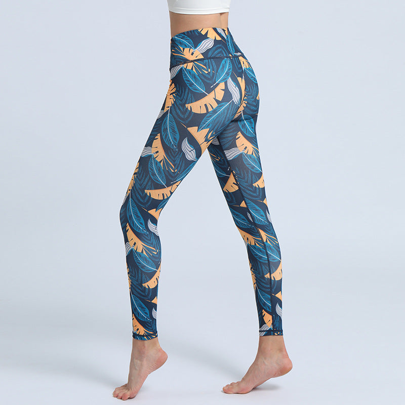 Buddha Stones Leaves Print Pants Sports Fitness Yoga High Waist Leggings Women's Yoga Pants