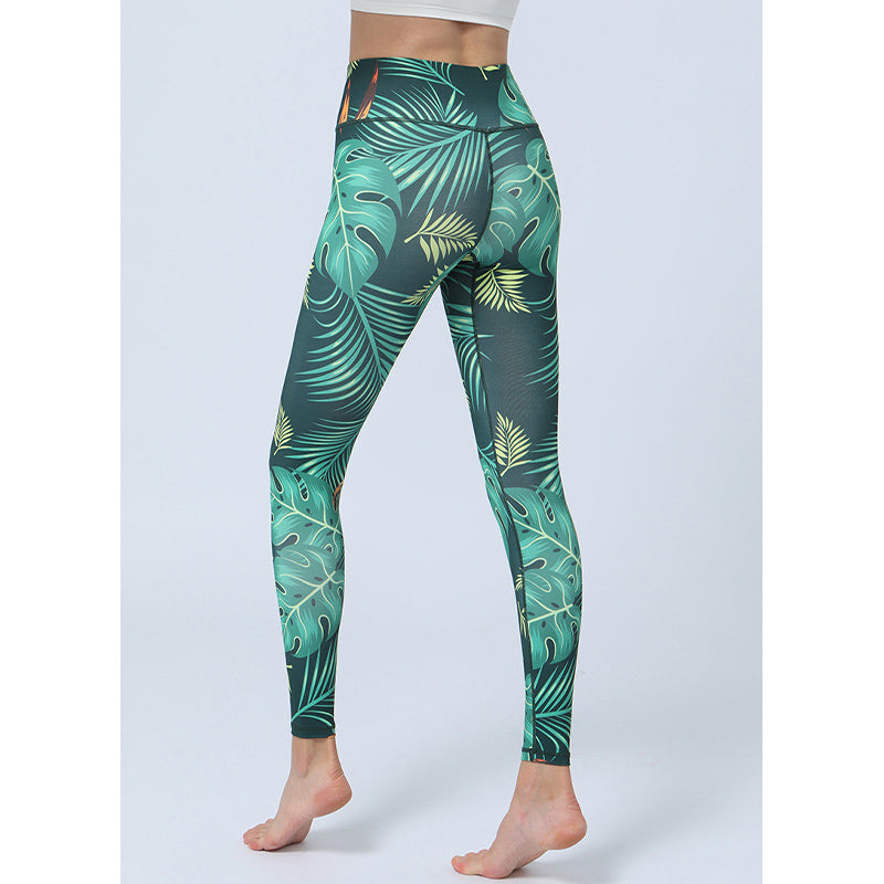 Buddha Stones Leaves Print Pants Sports Fitness Yoga High Waist Leggings Women's Yoga Pants