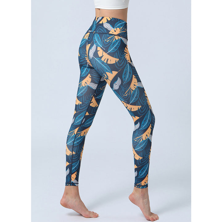 Buddha Stones Leaves Print Pants Sports Fitness Yoga High Waist Leggings Women's Yoga Pants