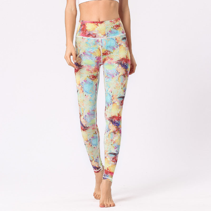Buddha Stones Multicolored Print Flowers Pants Sports Exercise Fitness High Waist Leggings Women's Yoga Pants - Yellow Blue Red - US8-10，UK/AU12-14，EU40-42 (XL) - image 0