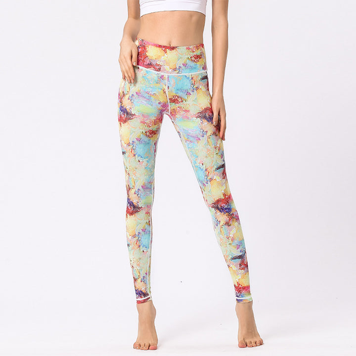 Buddha Stones Multicolored Print Flowers Pants Sports Exercise Fitness High Waist Leggings Women's Yoga Pants