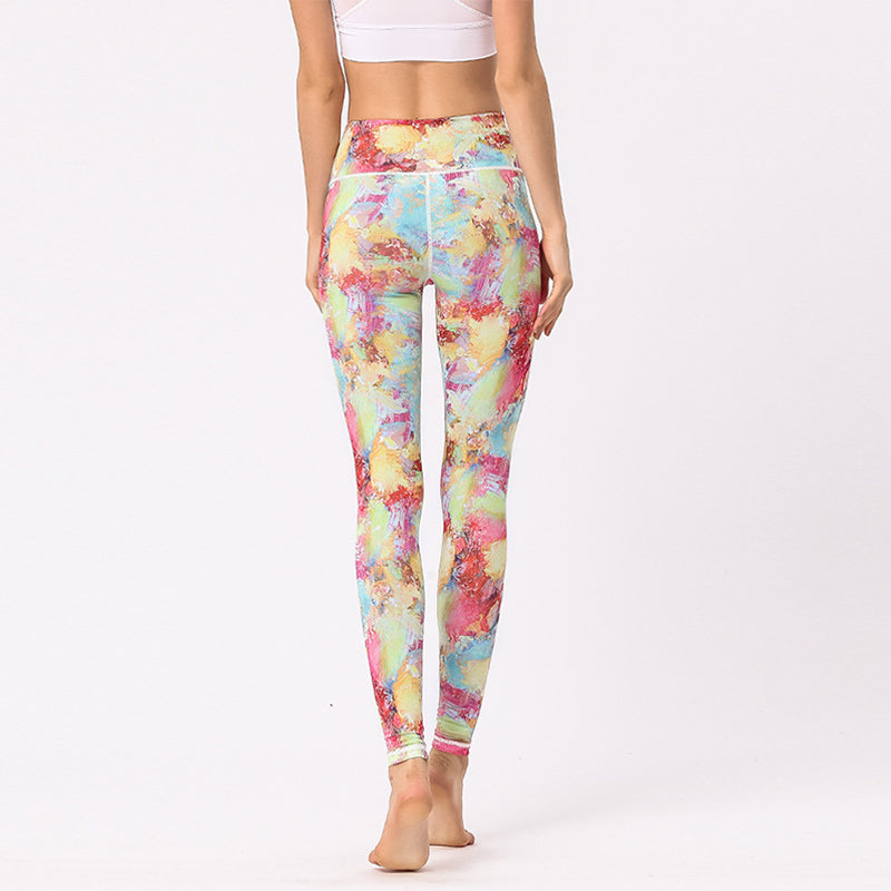 Buddha Stones Multicolored Print Flowers Pants Sports Exercise Fitness High Waist Leggings Women's Yoga Pants