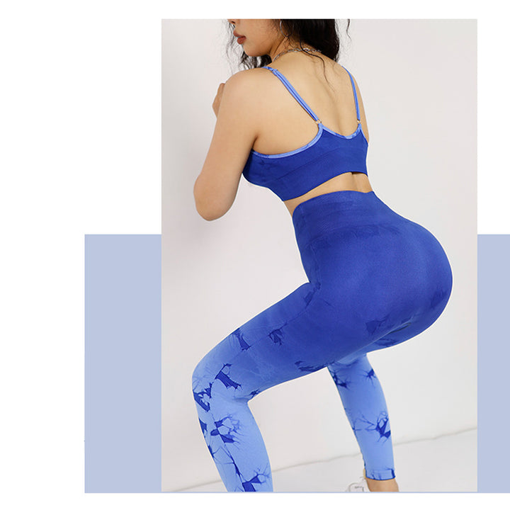 Buddha Stones 2Pcs Simple Tie Dye Print Crop Tank Top High Waist Pants Sports Gym Outfits Women's Yoga Sets - image 12