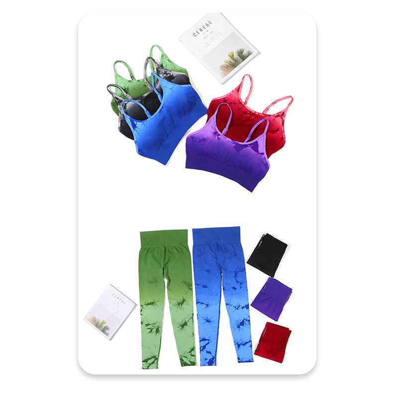 Buddha Stones 2Pcs Simple Tie Dye Print Crop Tank Top High Waist Pants Sports Gym Outfits Women's Yoga Sets - image 20