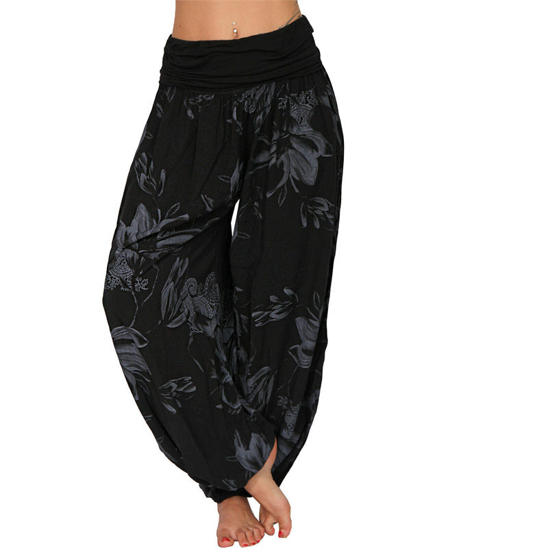 Buddha Stones Flower Leaves Pattern Loose Harem Trousers Women's Yoga Pants