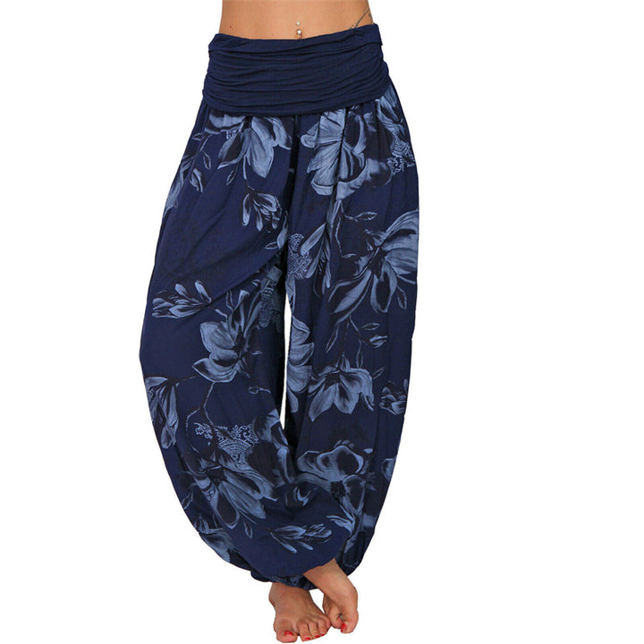 Buddha Stones Flower Leaves Pattern Loose Harem Trousers Women's Yoga Pants