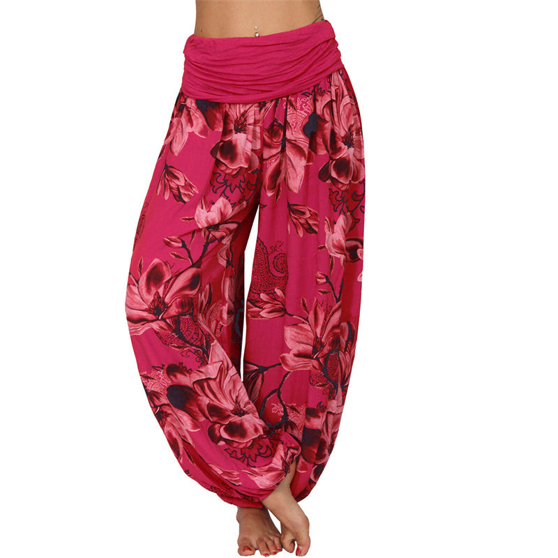 Buddha Stones Flower Leaves Pattern Loose Harem Trousers Women's Yoga Pants