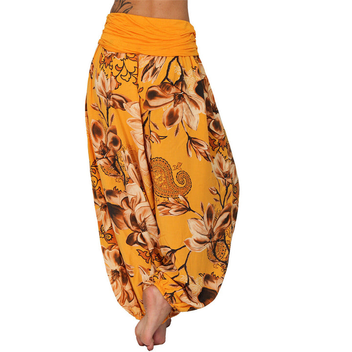 Buddha Stones Flower Leaves Pattern Loose Harem Trousers Women's Yoga Pants