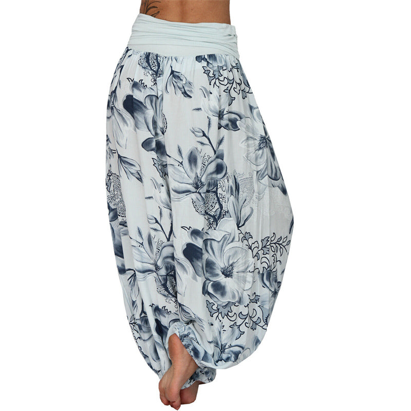 Buddha Stones Flower Leaves Pattern Loose Harem Trousers Women's Yoga Pants