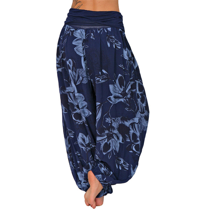 Buddha Stones Flower Leaves Pattern Loose Harem Trousers Women's Yoga Pants