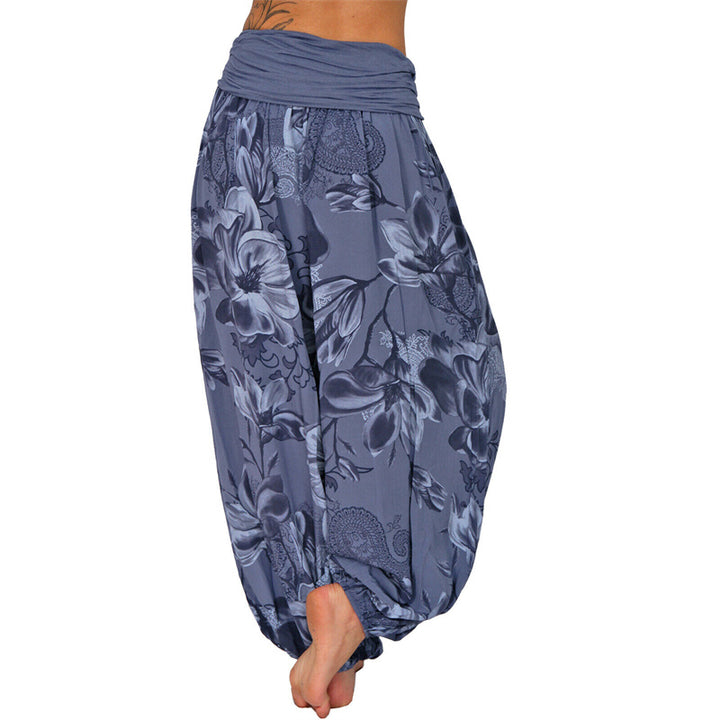 Buddha Stones Flower Leaves Pattern Loose Harem Trousers Women's Yoga Pants