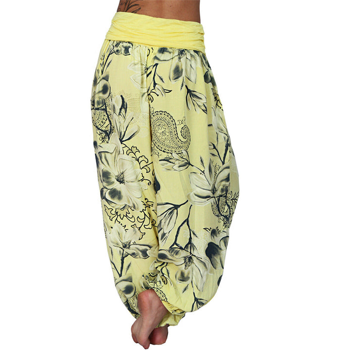 Buddha Stones Flower Leaves Pattern Loose Harem Trousers Women's Yoga Pants