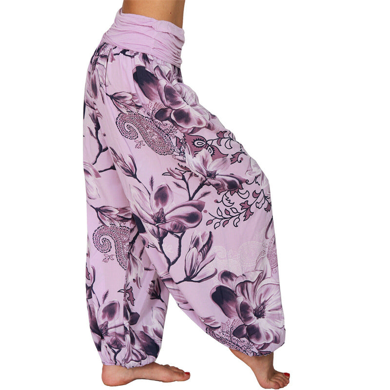 Buddha Stones Flower Leaves Pattern Loose Harem Trousers Women's Yoga Pants