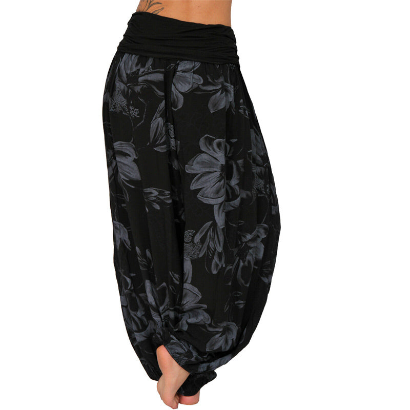 Buddha Stones Flower Leaves Pattern Loose Harem Trousers Women's Yoga Pants