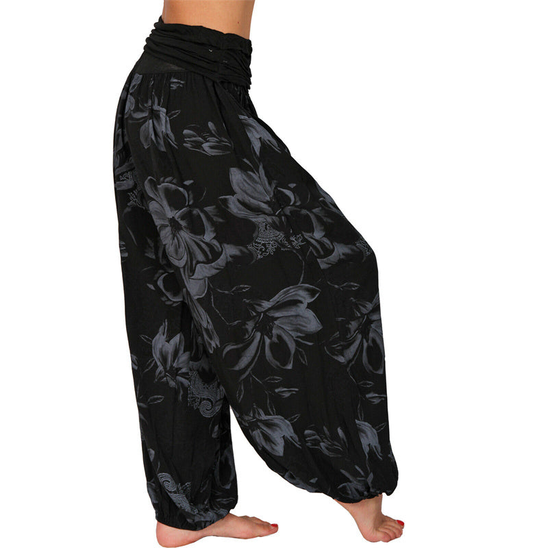 Buddha Stones Flower Leaves Pattern Loose Harem Trousers Women's Yoga Pants