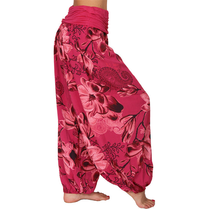 Buddha Stones Flower Leaves Pattern Loose Harem Trousers Women's Yoga Pants