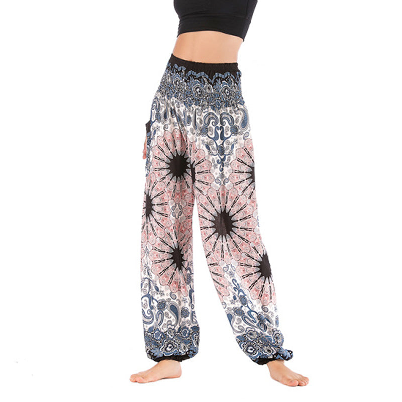 Buddha Stones Geometric Mandala Pattern Loose Harem Trousers High Waist Women's Yoga Pants - Beige - US2-8/10，UK/AU6-12/14，EU34-40/42 (F) - image 1