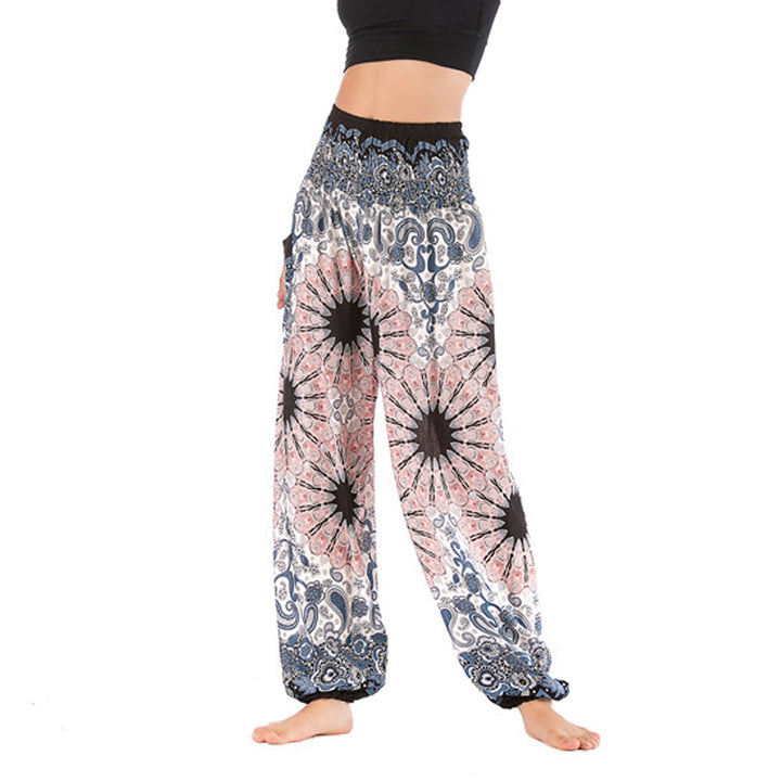Buddha Stones Geometric Mandala Pattern Loose Harem Trousers High Waist Women's Yoga Pants - Beige - US2-8/10，UK/AU6-12/14，EU34-40/42 (F) - image 1