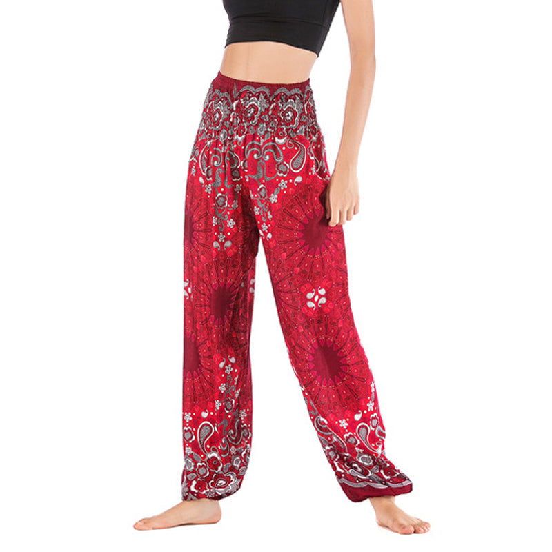 Buddha Stones Geometric Mandala Pattern Loose Harem Trousers High Waist Women's Yoga Pants - Red - US2-8/10，UK/AU6-12/14，EU34-40/42 (F) - image 18