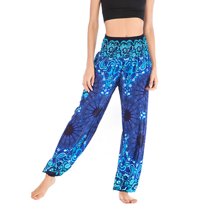 Buddha Stones Geometric Mandala Pattern Loose Harem Trousers High Waist Women's Yoga Pants - Blue - US2-8/10，UK/AU6-12/14，EU34-40/42 (F) - image 9