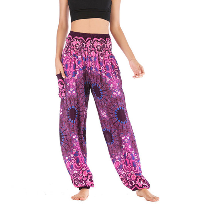 Buddha Stones Geometric Mandala Pattern Loose Harem Trousers High Waist Women's Yoga Pants - Purple - US2-8/10，UK/AU6-12/14，EU34-40/42 (F) - image 38