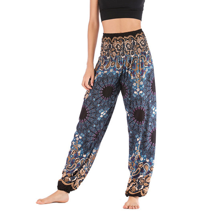 Buddha Stones Geometric Mandala Pattern Loose Harem Trousers High Waist Women's Yoga Pants - Black Gold - US2-8/10，UK/AU6-12/14，EU34-40/42 (F) - image 28