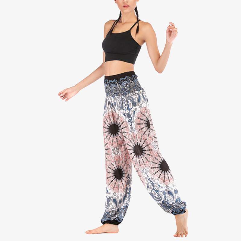 Buddha Stones Geometric Mandala Pattern Loose Harem Trousers High Waist Women's Yoga Pants - image 7