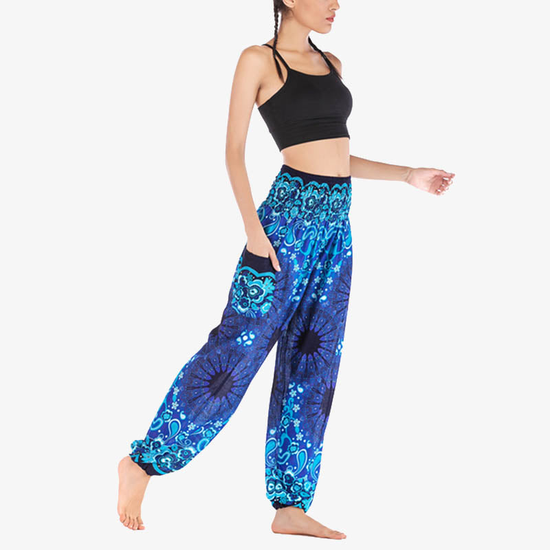 Buddha Stones Geometric Mandala Pattern Loose Harem Trousers High Waist Women's Yoga Pants