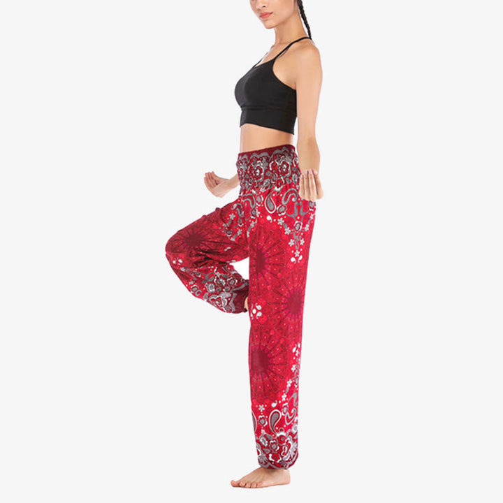 Buddha Stones Geometric Mandala Pattern Loose Harem Trousers High Waist Women's Yoga Pants