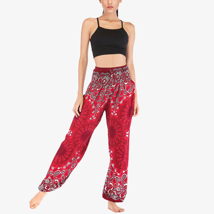 Buddha Stones Geometric Mandala Pattern Loose Harem Trousers High Waist Women's Yoga Pants