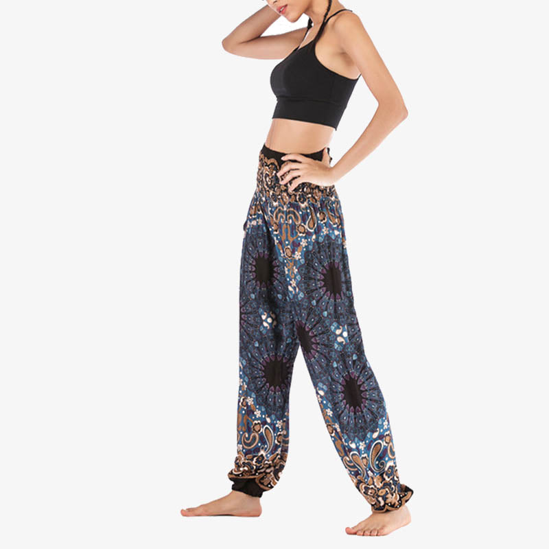 Buddha Stones Geometric Mandala Pattern Loose Harem Trousers High Waist Women's Yoga Pants - image 30