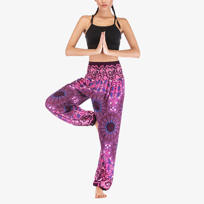 Buddha Stones Geometric Mandala Pattern Loose Harem Trousers High Waist Women's Yoga Pants - image 40