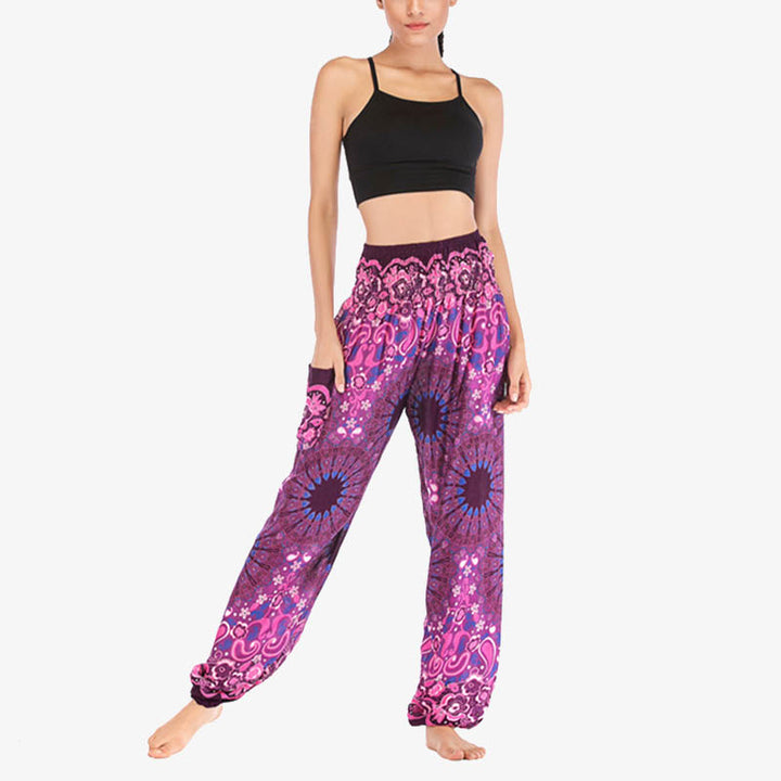 Buddha Stones Geometric Mandala Pattern Loose Harem Trousers High Waist Women's Yoga Pants - image 39