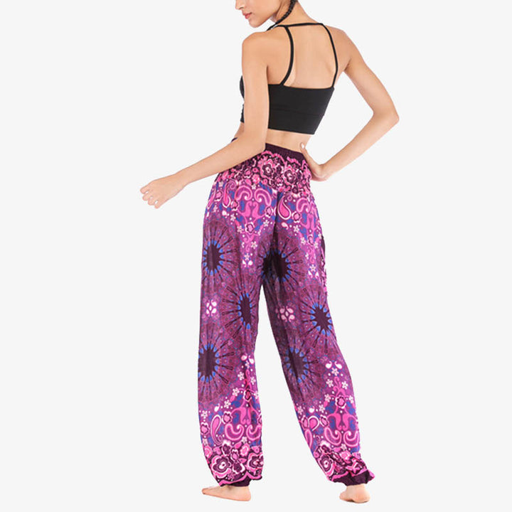 Buddha Stones Geometric Mandala Pattern Loose Harem Trousers High Waist Women's Yoga Pants - image 47