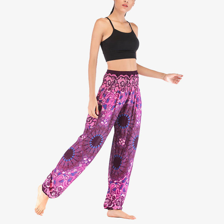 Buddha Stones Geometric Mandala Pattern Loose Harem Trousers High Waist Women's Yoga Pants - image 43