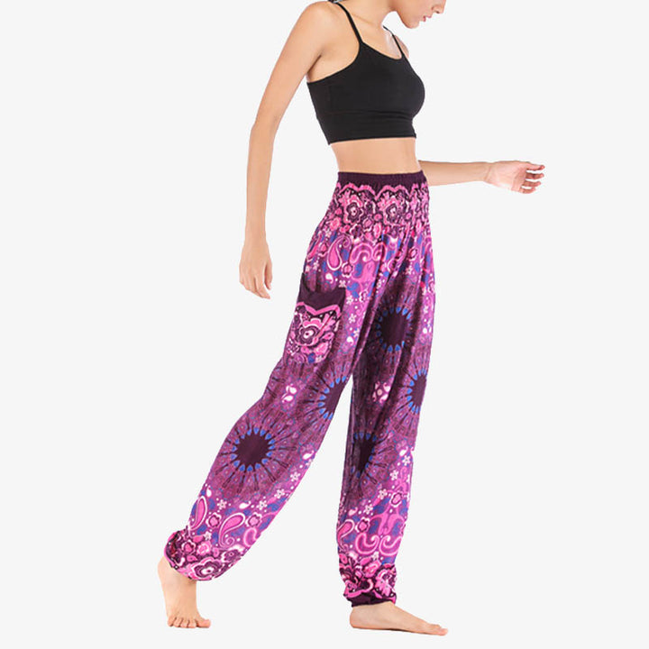 Buddha Stones Geometric Mandala Pattern Loose Harem Trousers High Waist Women's Yoga Pants - image 46